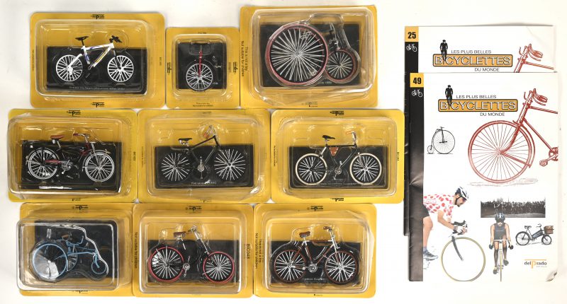 Lot “Les plus bellees Bicylcettes du monde” delPrado collection, 9 miniatuurfietsen in originele verpakking met documentatie.