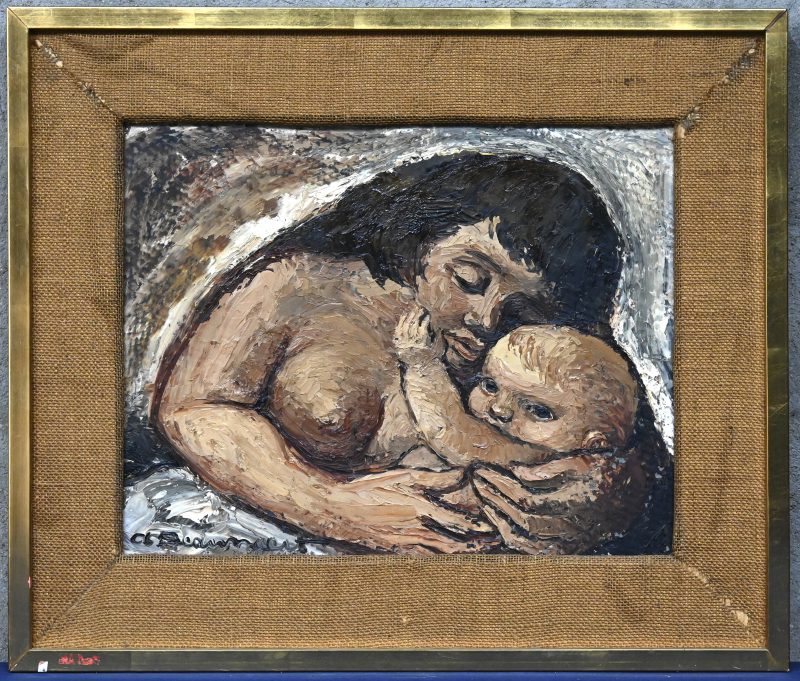 “Moeder met kind” schilderij olieverf op doek, gesigneerd “al Beaussaert”