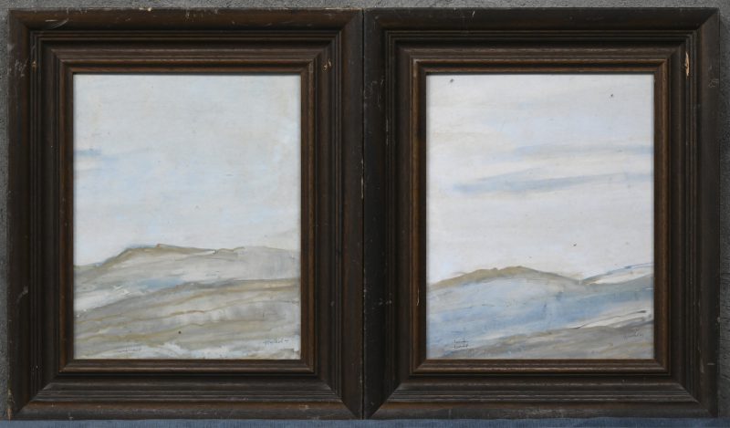 “Besonntes Landschaft”. Aquarel. Twee pendants. Gedateerd 1949.