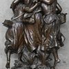 “Op weg naar school”. Bronzen groep met drie meisjes. Gesigneerd en met gietersmerk van Susse  Frères, Paris. Op verguld bronzen draaiende sokkel (hoogte zonder sokkel).