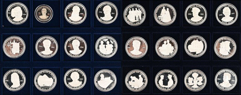 “De belgische koningen.” Een lot van 24 zilveren munten.