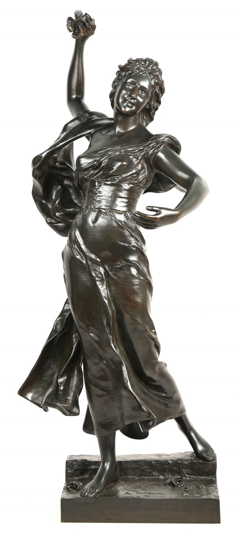 “Femme à la rose”, in gepatineerd brons gesculpteerd beeld, gesign “Henri Levasseur”