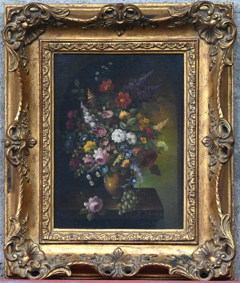 “Bouquet romantique”. schilderij Olieverf op doek . Gesigneerd onderaan “Y Cruyskens” en met certificaat op de verso. 1950.