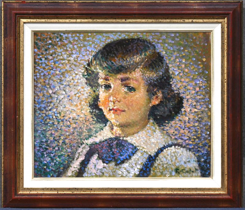 “Portret Meisje”, schilderij olieverf op paneel, onderaan gesigneerd “R. Colot”.