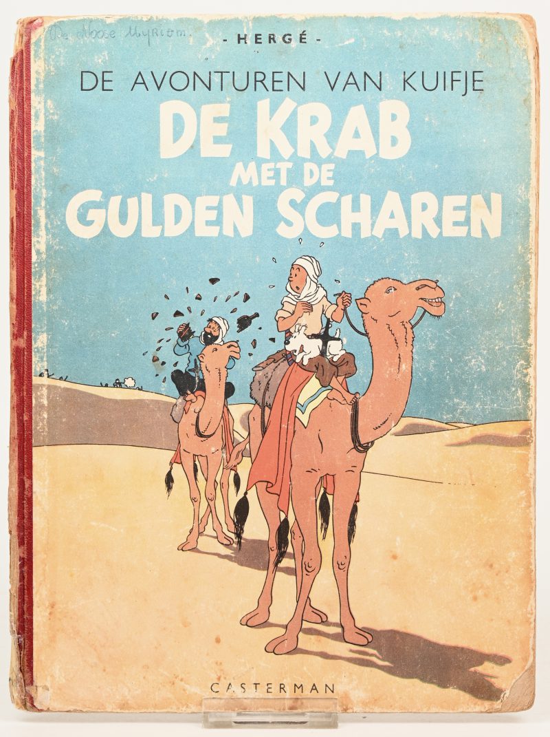 “De Krab met de Gulden Scharen”. Met vier pleine page kleurplaten. Ed. Casterman 1946. Eerste druk, A46. Goede staat, naam, stempeltje, sletige rug, zeldzaam.
