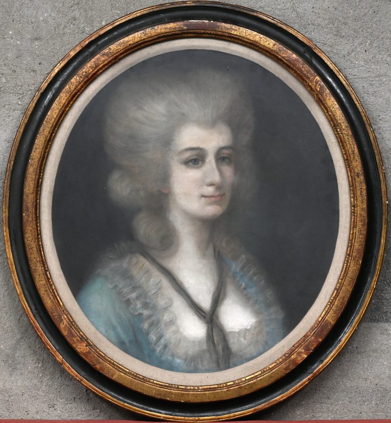 “Portret van de Gravin van Maupas, hofdame van Prinses Elisabeth”. Pastel op papier. XVIIIe eeuw.