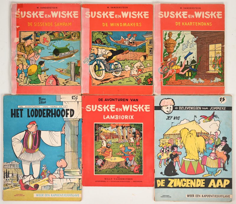 Een lot van 4 Suske & Wiske strips, vroege edities, met bijgevoegd een Jommeke en Nero.