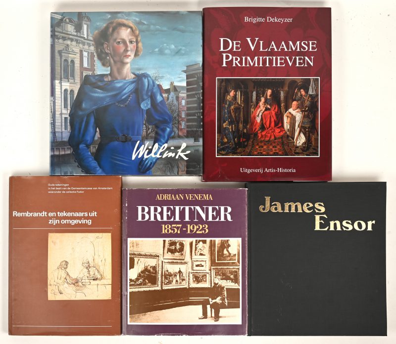 Een lot van 5 kunstboeken, met onderwerp: De vlaamse primitieven, Willink, Ensor, Breitner en Rembrandt.
