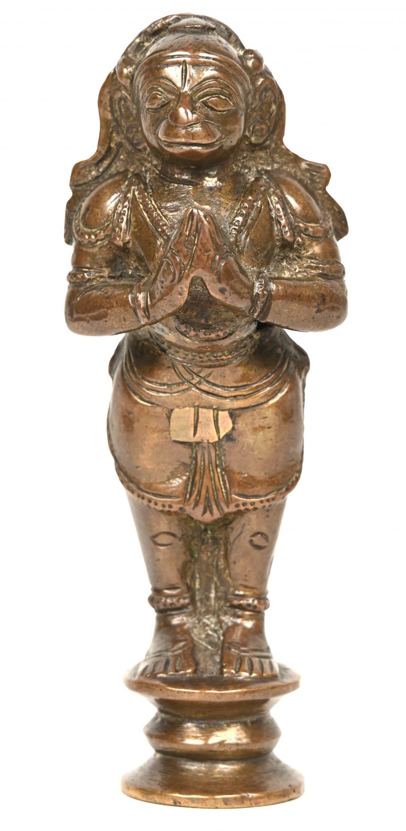 “Hanuman”. Een massief bronzen beeldje van de god met de apenkop.