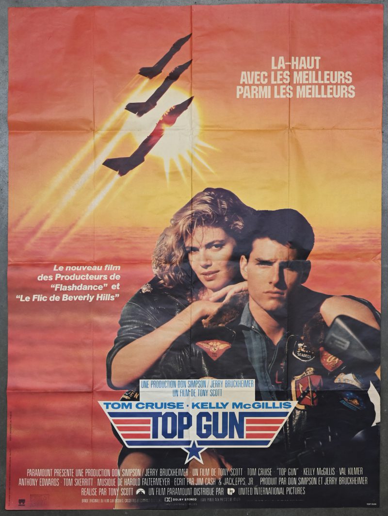 “Top Gun”. Filmaffiche voor de film met Tom Cruise uit 1986. Franse versie. Gevouwen.