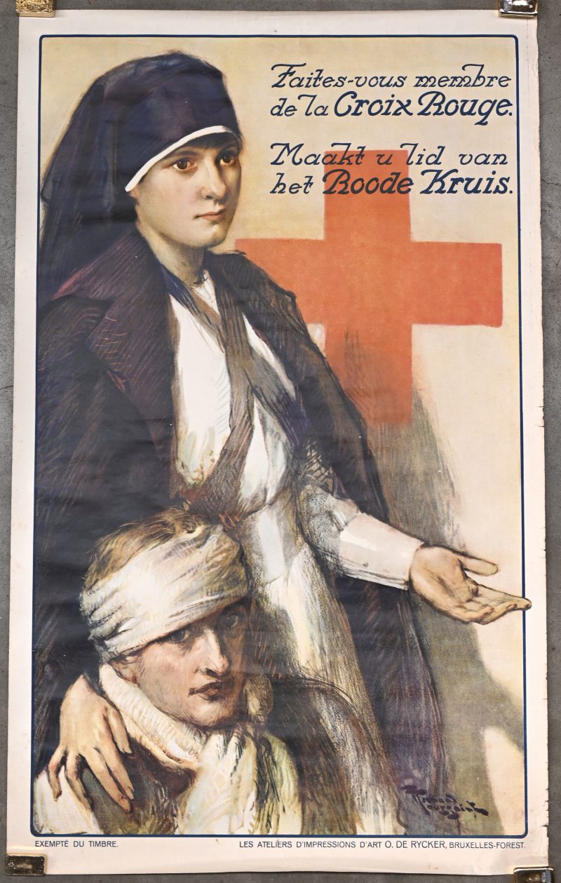 “Maakt u lid van het Roode Kruis - Faites-vous membre de la Croix Rouge”. Affiche geïllustreerd door Fernand Toussaint. Ed. Les Ateliers d’Impression d’Art O. De Rycker, Bruxelles 1934.