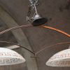 Twee hanglampen met glazen lampenkap, waarvan 1 met 2 lichtpunten en 1 enkele, ontwerp Art Deco in hedendaagse uitvoering. Gemerkt Massive.