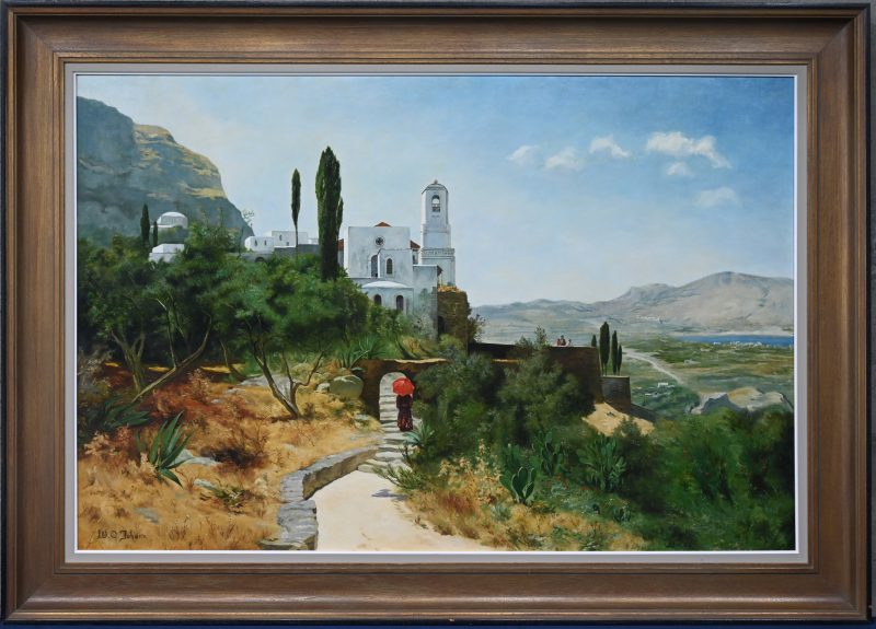 “Mediterraans landschap”. schilderij WO Johann