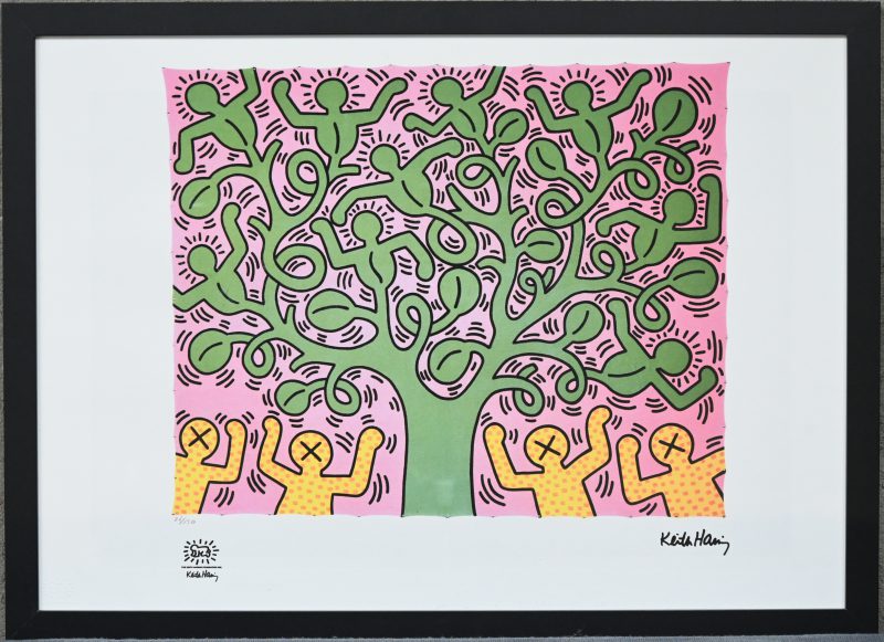 “Tree of life”. Een litho op papier, genummerd 22/150, met naamstempel Keith Haring + droogstempel & stempel “The Keith Haring Foundation Inc.”