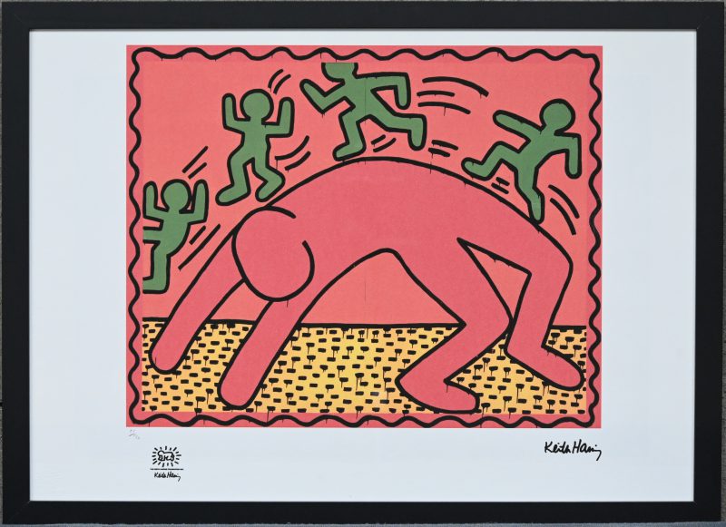“Untitled”. Een litho op papier, genummerd 21/150, met naamstempel Keith Haring + droogstempel & stempel “The Keith Haring Foundation Inc.”