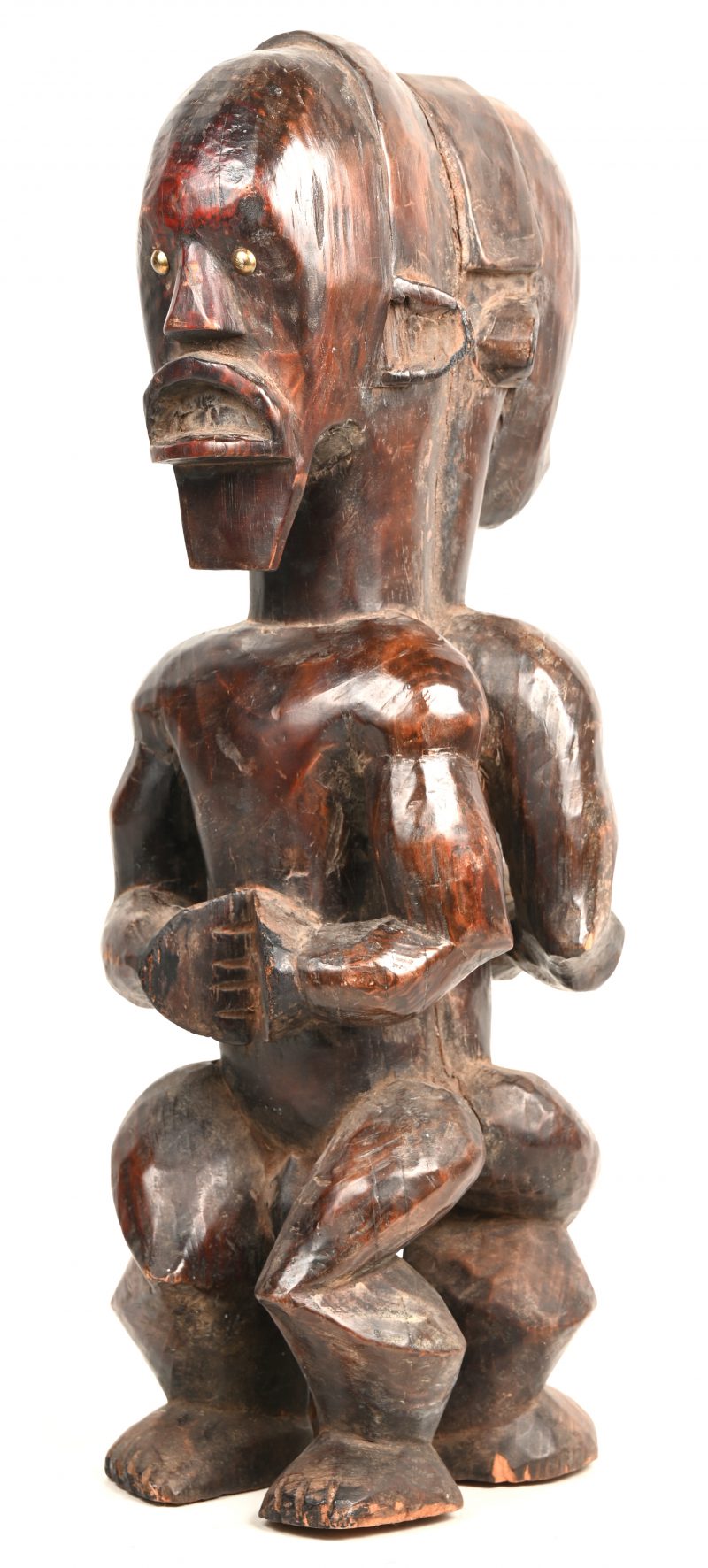 “Voorouderpaar”. Een dubbelzijdig beeld in gesculptuurd hout, Fang, Gabon.