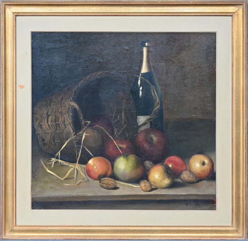 “Stilleven met appels en noten.” Olieverf op board. Gesigneerd en gedateerd Lier 1901.