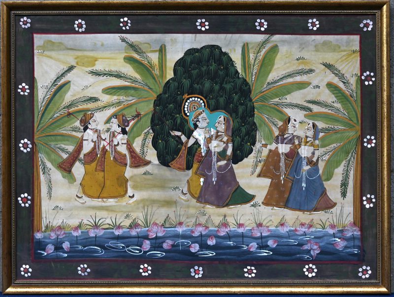 “Krishna’s Raaslila” Tangka op doek.