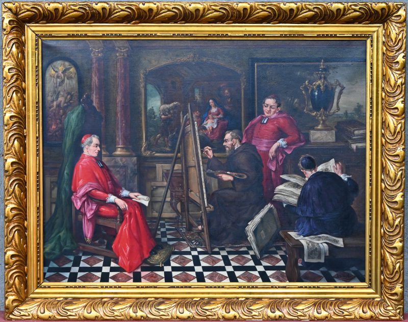 ‘Het portret van de bisschop’, olie op doek in vergulde kader.