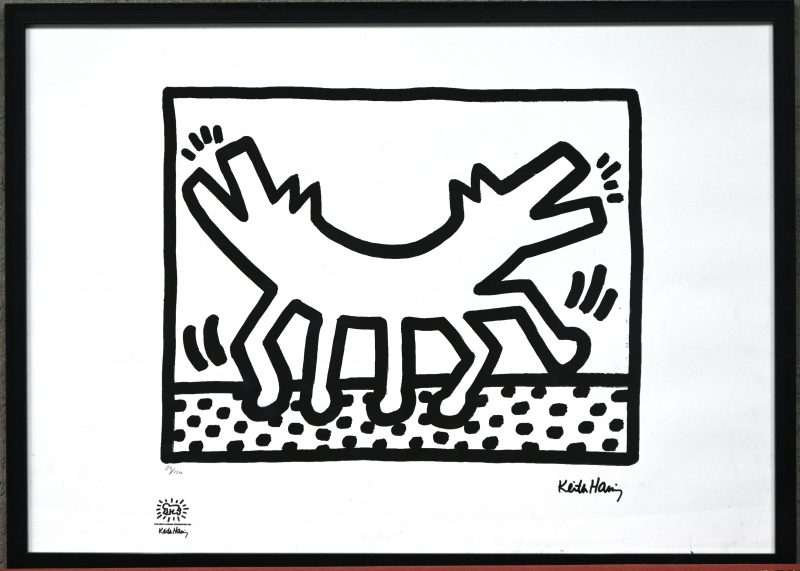 Een print van Keith Haring, untitled, genummerd 29/150 met droogstempel van de Keith Haring foundation.
