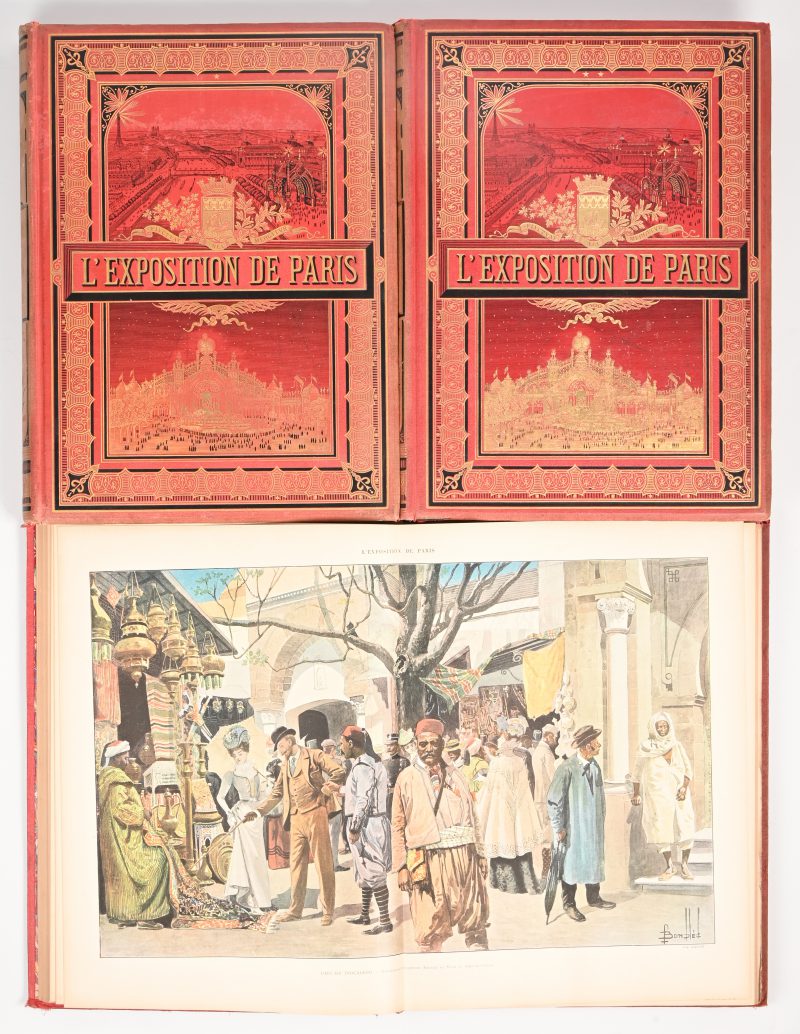 Enclyclopédie du Siècle - L’Exposition de Paris - 1900. Librairie Illustrée, Montgredien et Cic, Editeurs. Bundeling in drie volumes, volledig met vouwbladen etc.