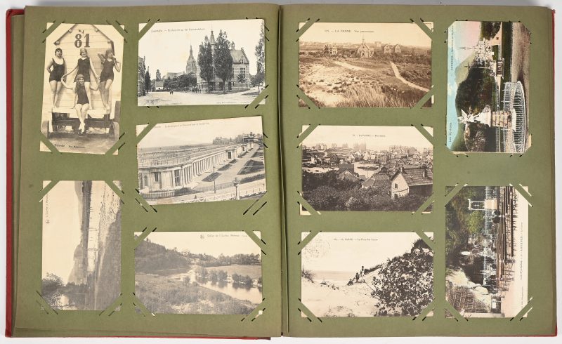Een Art-nouveau postkaartenboek met daarin een gevarieerd lot van Belgisch Congo, oorlog en kaarten vanuit het gehele land en Nederland, ca 1910-1920.