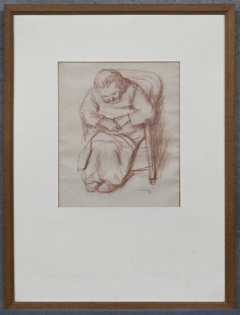 ‘Oud vrouwtje’, een pasteltekening gesigneerd Albert Van Dyck.