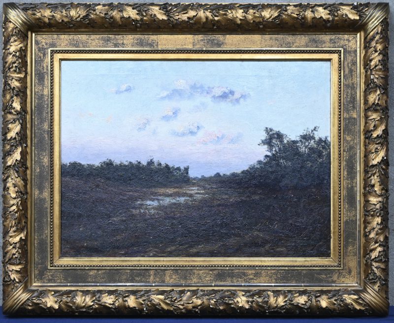 “Heidelandschap”. Een schilderij, olieverf op doek. Onderaan gesigneerd en gedateerd “1901”.