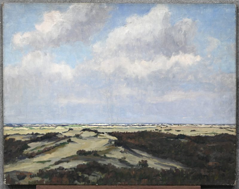 “Kalmthoutse Heide”. Een schilderij, olieverf op doek. Gesigneerd en gemonogrammeerd. Gedateerd 1919. Craquellé en een kleine perforatie midden.