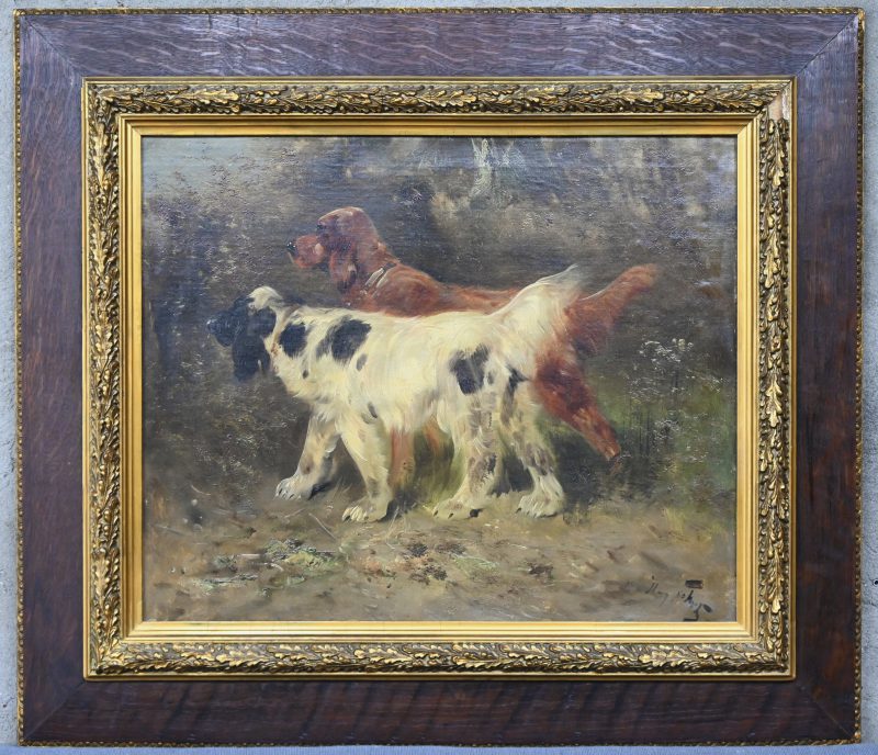‘Twee honden’, een schilderij, olieverf op doek (herdoekt), gesigneerd ‘Henry Schouten’.