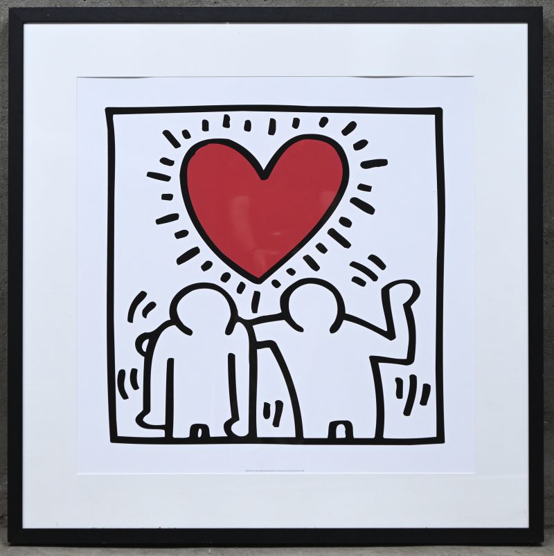 “Untitled (be mine)”. Een print op papier, met opschrift; “1987 Copyright Keith Haring Foundation. www.haring.com Licensed by Artestar, New York. 62/160.
