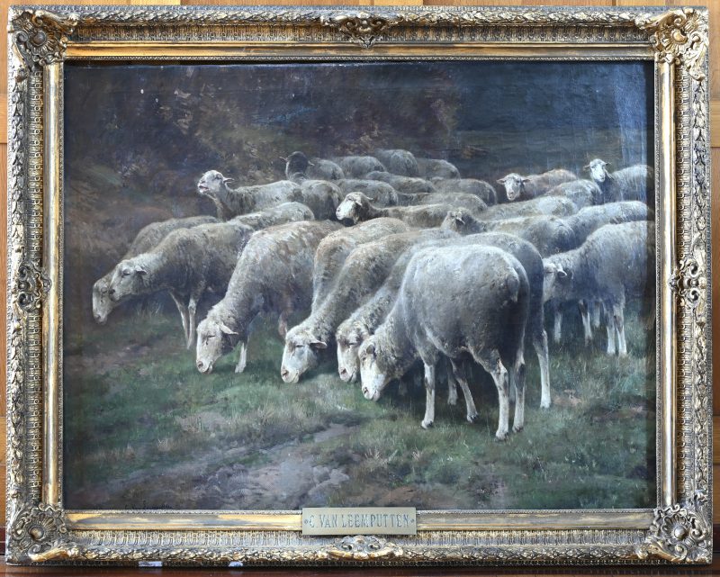 "Weidezicht met schapen." Olieverf op doek. Gesigneerd. Aangekocht in 1969 op veiling Paleis voor Schone Kunsten, Brussel.