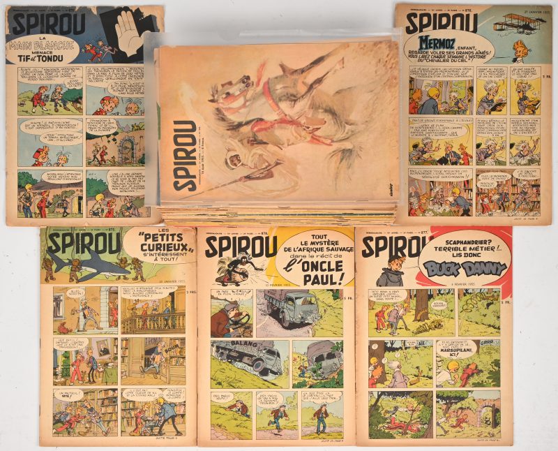 Een lot van 50 vintage Spirou magazines, Franstalige reeks, medio 1955. Publications hebdomadaires, 18e annee.