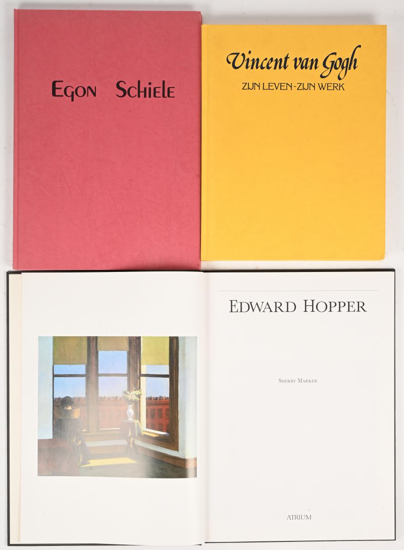 Een lot van 3 hardcover kunstboeken. Titels; “Edward Hopper” door Sherry Marker, “Egon Schiele” door Ludwig Schmidt, “Vincent van Gogh, zijn leven - zijn werk” door Hans Bronkhorst.