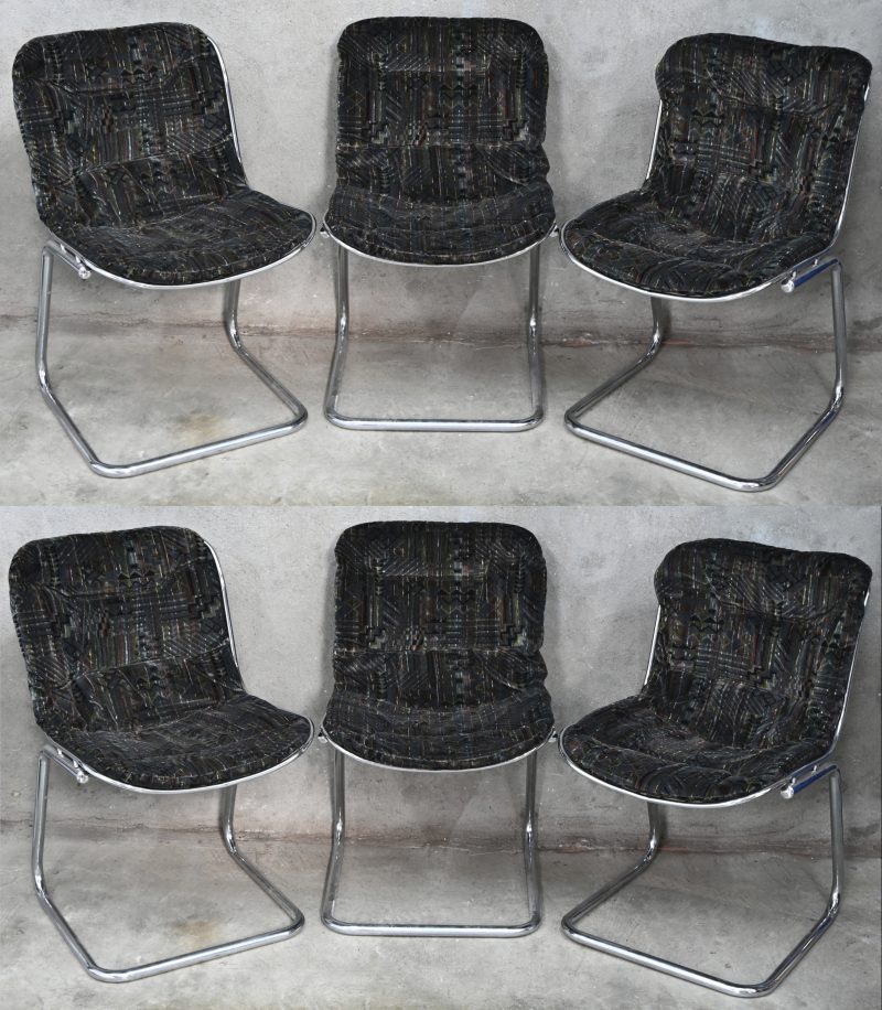 Een lot van 6 vintage Italiaanse design stoelen uit gechromeerd metaal. Gastone Rinaldi voor RIMA, medio 1970.
