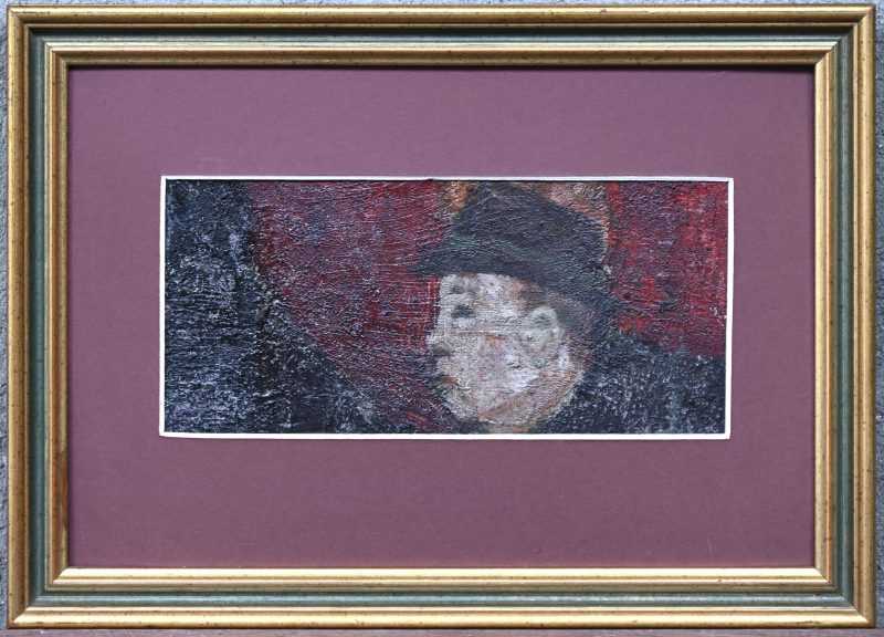 “Man met hoed”. Een schilderij, olieverf op board. Toegeschreven aan Harry Buyck.
