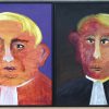 Een lot van 4 geabstraheerde portretten. Schilderij, olieverf op paneel. Gesigneerd “Barthels”. ‘88-’89.