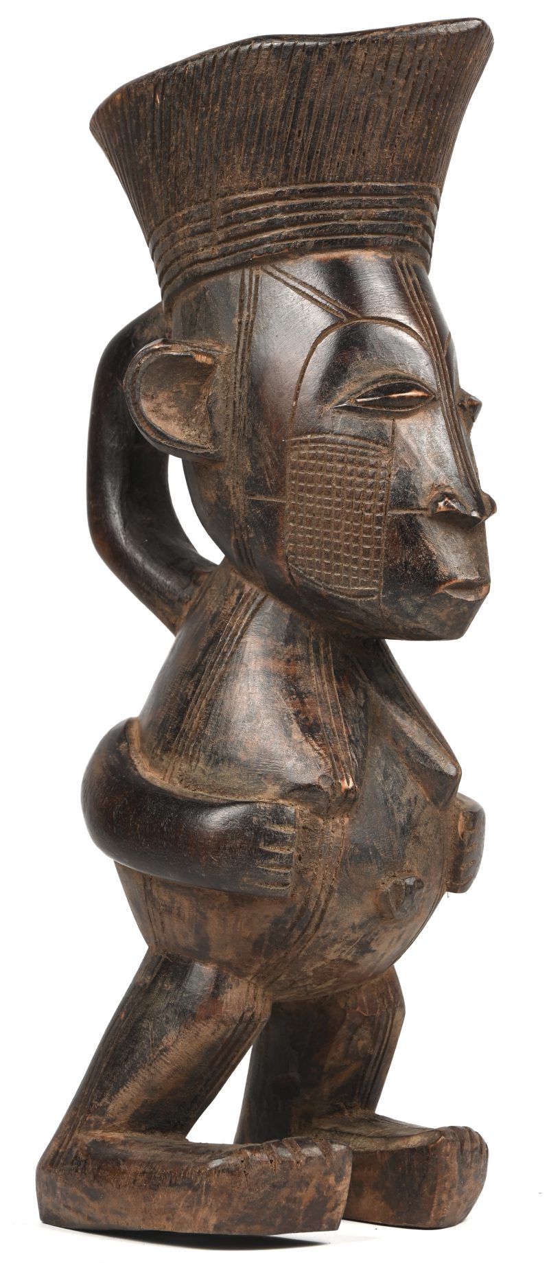 Een gesculpteerd houten Antropomorfe kruik. Mangbetu DRC.