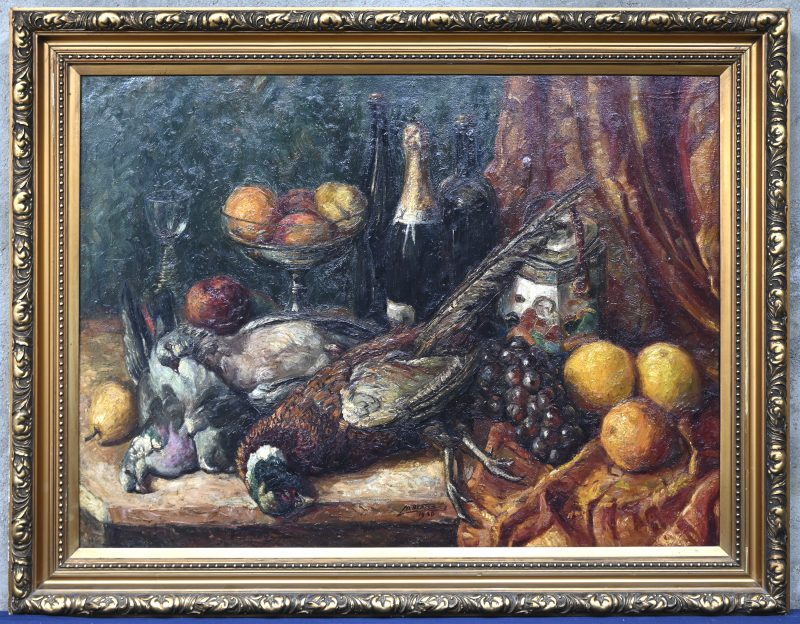 ‘Stilleven met fazant, duiven en fruit’, olieverf op doek, gesigneerd Hubertus en gedateerd 1936.