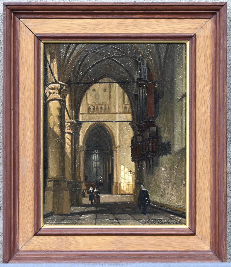 “Noorderdeel Sint-Laurentiuskerk (Alkmaar)”. Een schilderij, olieverf op paneel. Onderaan gesigneerd, versio label met opschrift, En met bijhorende documentatie.