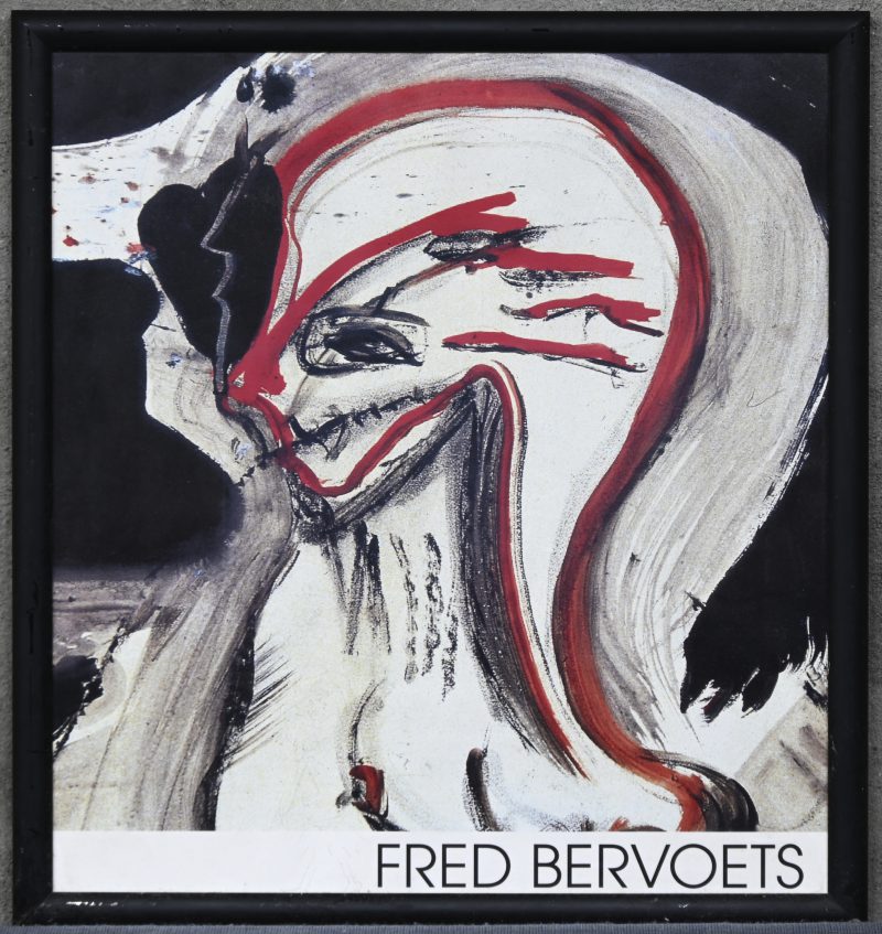 Een affiche met vermoedelijk een figuur in potlood door Fred Bervoets.