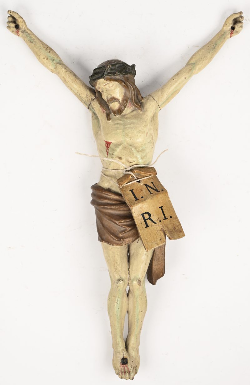 Een polychrome houtgesculpteerde corpus Christi, laat 19e- vroeg 20ste eeuws.