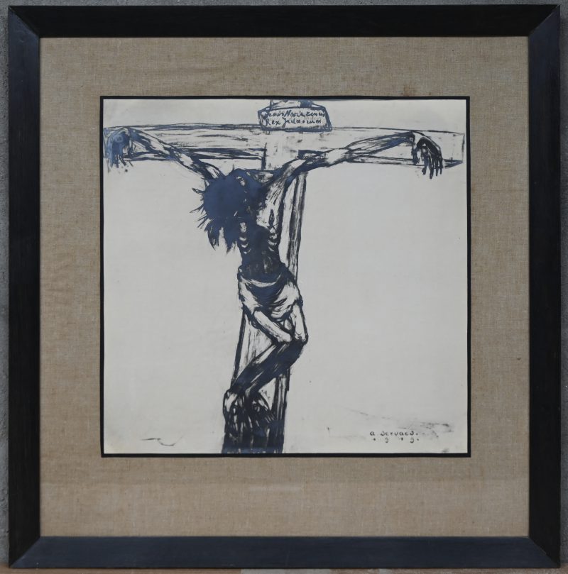 "Jezus sterft aan het kruis". Een foto op papier, naar het werk van Albert Servaes, 1919.