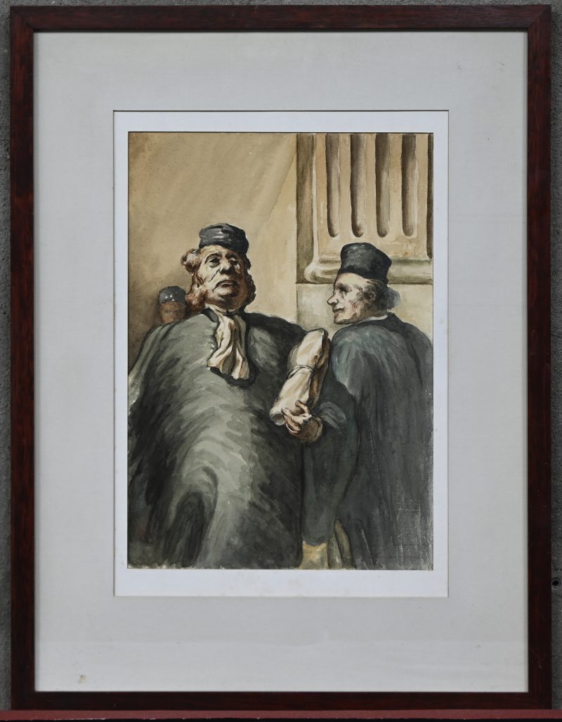 “Karikatuur Naar Daumier van advocaten.” Aquarel op papier. Gesigneerd.