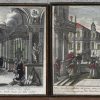 lot bestaande uit 4 ingekleurde gravures, ingekaderd, 18e eeuws, diverse stad en plattelands taferelen. Eén glas van de kader gebroken.