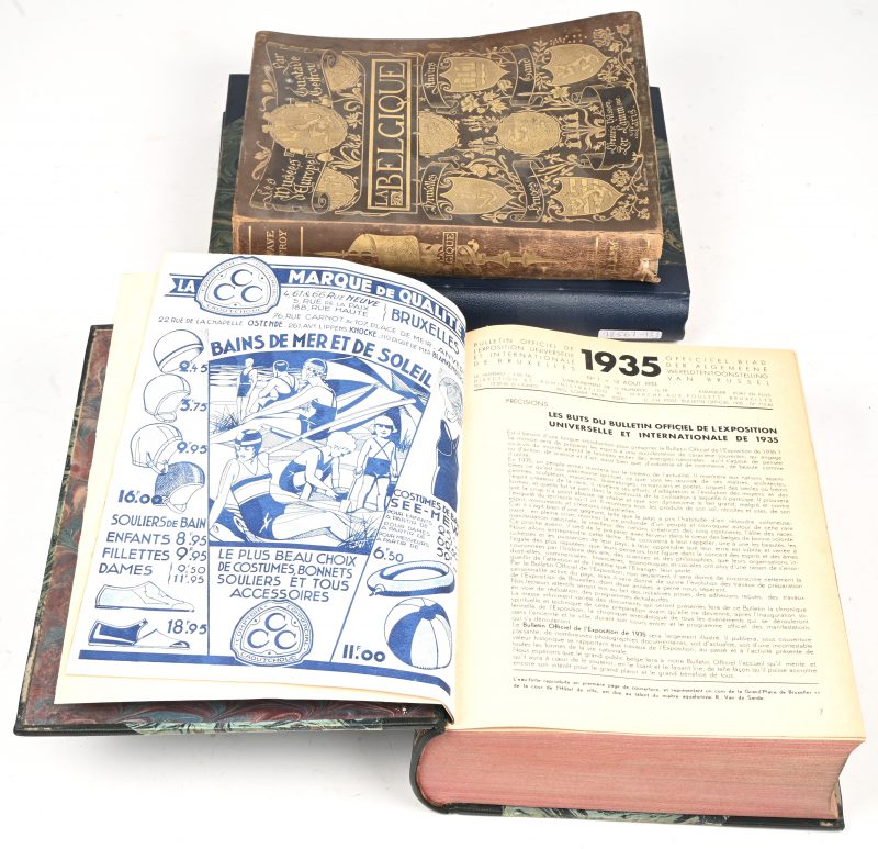 Een lot van 3 oude boeken over Belgie, La Libre Belgique 1914-18, Bulletin officiel de l’exposition de Bruxelles 1933-35 en La Belgique (les musees d’Europe).