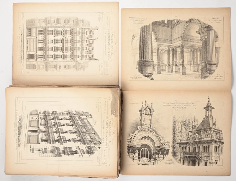 Een lot van architecturale gravures, ‘Monographies De Batiments Modernes’.