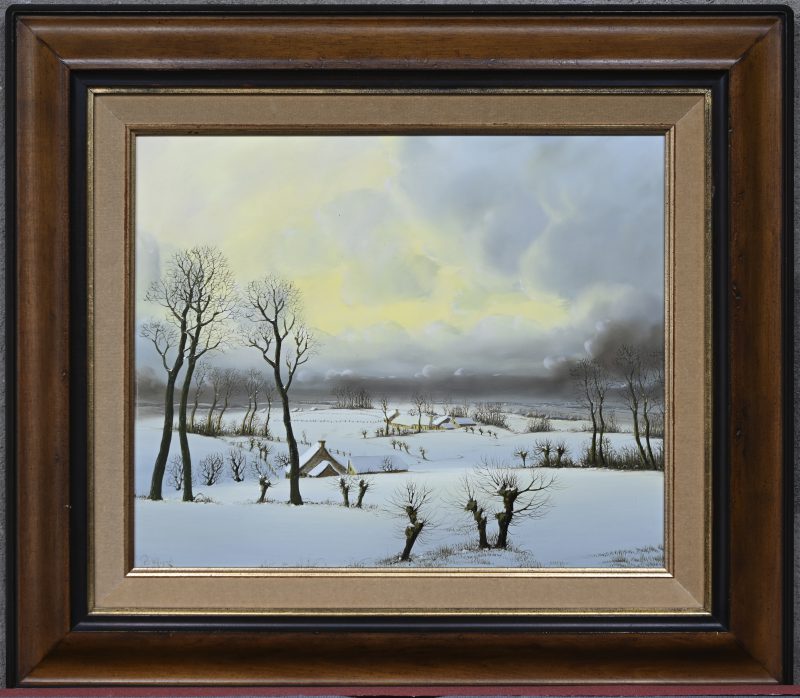 “Sneeuwlandschap”. Schilderij olieverf op paneel. Gesigneerd.