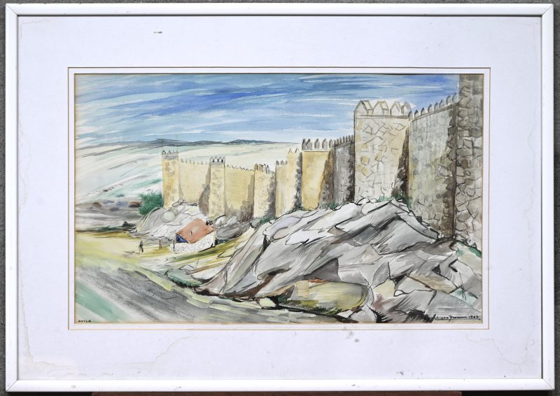 “Landschap te Avila.” Aquarel op papier. Gesigneerd. Gedateerd 1963.