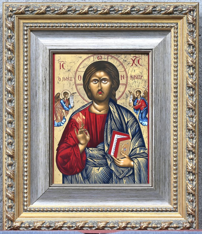 “Christus der Allherrscher”. Een icoon geprint op porselein, gelimiteerde editie achteraan genummerd 333/3000.